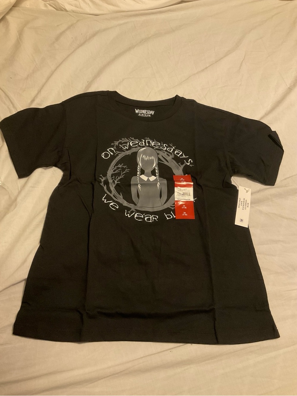 Wednesday Addams Girls Kids T-Shirt Size M 7-8 Black Graphic Tee NWT